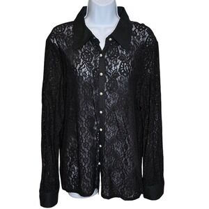 Provence d'amour Womens Sheer Button Up Lace Blouse Est Sz L/XL Whimsigoth